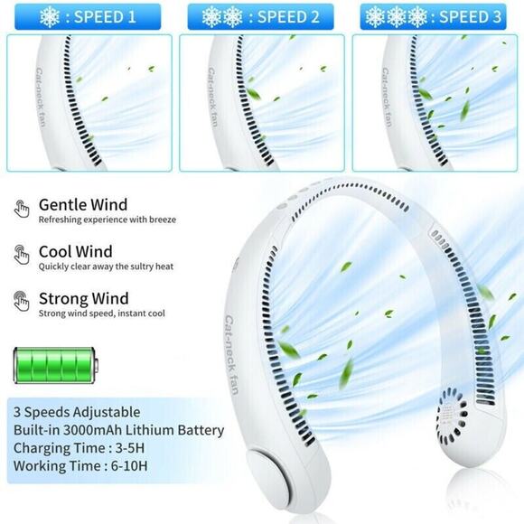 Portable Bladeless Personal Neck Cooler Rechargeable Neck Hanging Fan White New - Picture 4 of 9